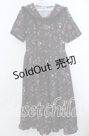 画像: axes femme / チェリーローズ柄セーラーワンピース Ｍ クロ O-25-12-07-040-AX-OP-IG-ZT011