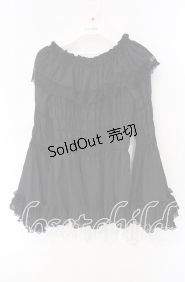 画像1: ATELIER PIERROT / ローズオフショルダーシャーリングブラウス  ブラック O-25-12-08-025-EL-BL-IG-OS (1)