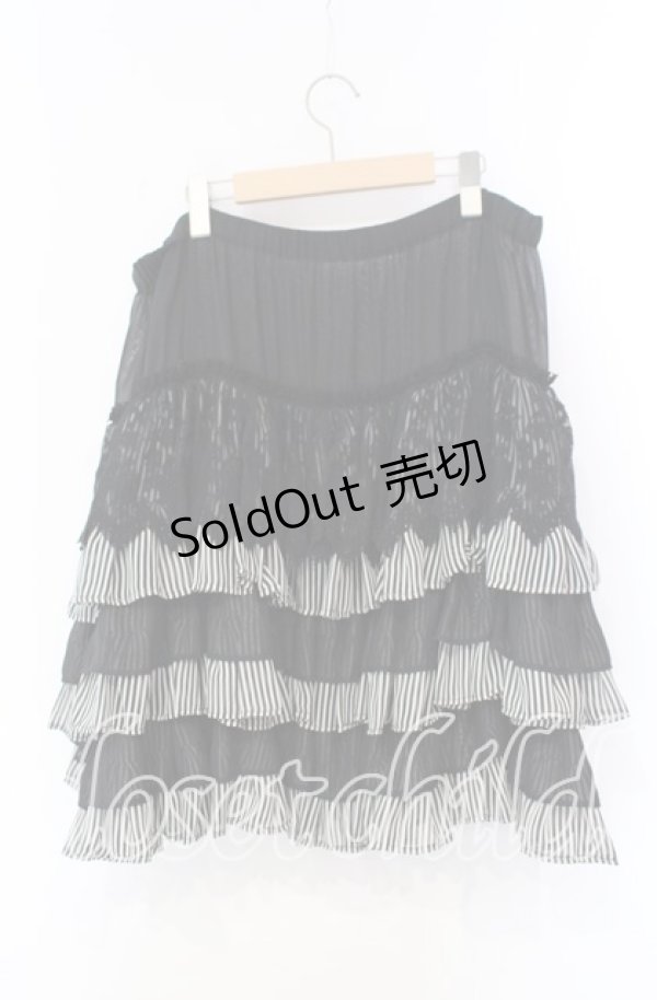 画像3: BPN / ストライプシフォンティアードスカート  ブラック×ストライプ O-25-12-08-027-GO-SK-IG-OS (3)