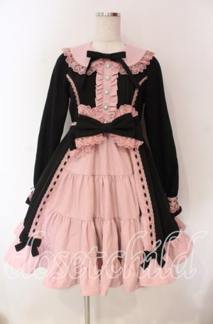 画像: DearMyLoveEmily / プリンセスティアードはしごレースフリルワンピース M クロ×ピンク O-25-12-08-004-LO-OP-OW-OS
