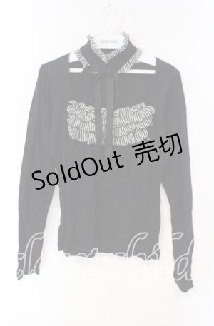 画像: BPN / チョーカー付きストライプフリルカットソー Ｍ ブラック×ホワイト O-25-12-08-033-GO-TO-IG-OS