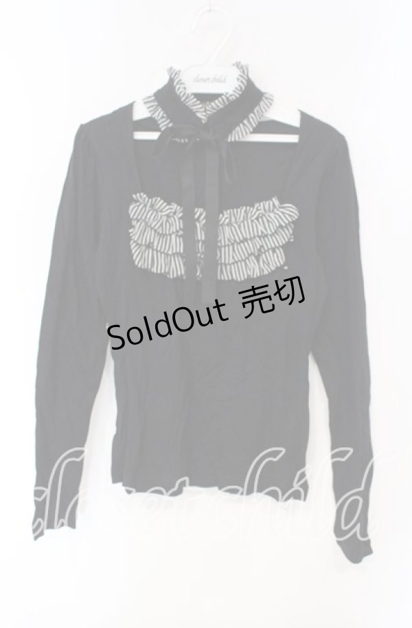 画像1: BPN / チョーカー付きストライプフリルカットソー Ｍ ブラック×ホワイト O-25-12-08-033-GO-TO-IG-OS (1)