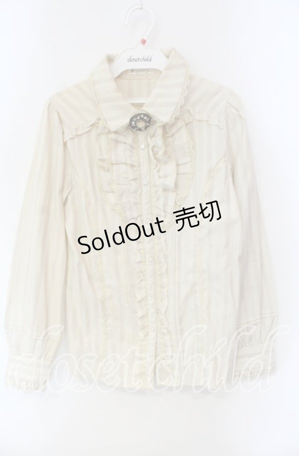 画像1: axes femme / 胸元フリルストライプブラウス  アイボリー O-25-12-08-037-AX-BL-IG-OS (1)