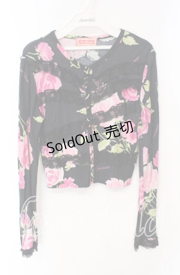 画像1: JESUS DIAMANTE / お嫁カーデ  ぼかし薔薇柄クロ O-25-12-08-049-JE-TO-IG-OS (1)