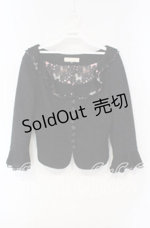 画像: JESUS DIAMANTE / フリルツイードジャケット 40 プードル柄クロイ O-25-12-08-054-JE-JA-IG-OS