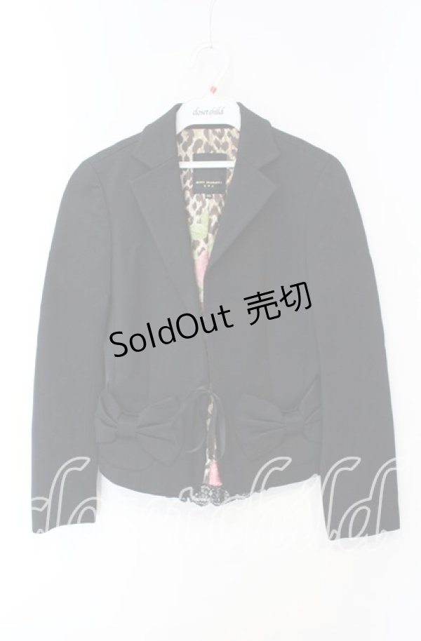 画像1: JESUS DIAMANTE / バックティアードリボンポケットジャケット 39 クロ 裏地ヒョウ薔薇 O-25-12-08-055-JE-JA-IG-OS (1)