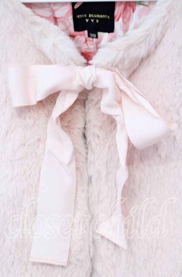 画像2: JESUS DIAMANTE / ラビットファージャケット 38 ピンク 裏地ヒョウ柄ピンク O-25-12-08-056-JE-JA-IG-OS (2)