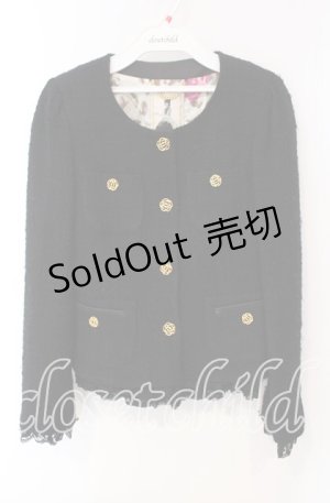 画像: JESUS DIAMANTE / ツイードジャケット 40 クロ 裏地ヒョウ薔薇 O-25-12-08-058-JE-JA-IG-OS