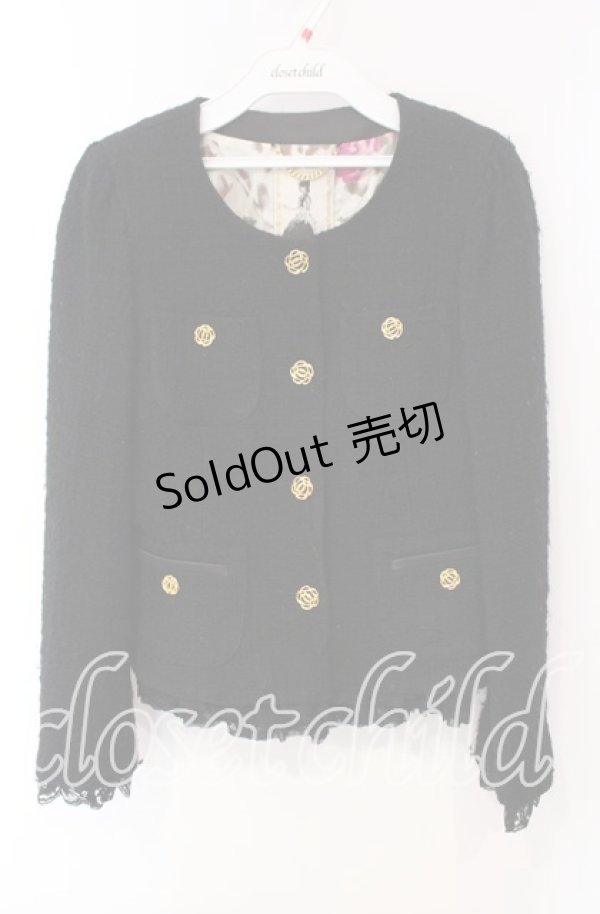 画像1: JESUS DIAMANTE / ツイードジャケット 40 クロ 裏地ヒョウ薔薇 O-25-12-08-058-JE-JA-IG-OS (1)