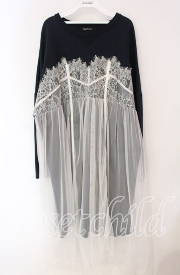 画像1: Candy Stripper / LACE LINGERIE SWEAT ONE-PIECE ワンピース  ネイビー×ホワイト O-25-12-08-064-PU-OP-IG-ZT515 (1)