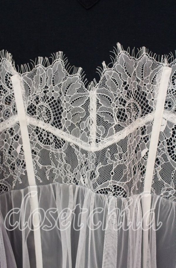 画像2: Candy Stripper / LACE LINGERIE SWEAT ONE-PIECE ワンピース  ネイビー×ホワイト O-25-12-08-064-PU-OP-IG-ZT515 (2)