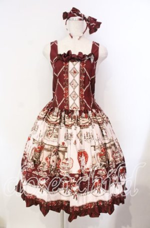 画像: ALICE and the PIRATES / Kitten's Wonder Night Tea Party柄ジャンパースカートI型  えんじ O-25-12-08-007-PA-JA-IG-OS