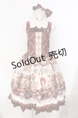 画像: ALICE and the PIRATES / Kitten's Wonder Night Tea Party柄ジャンパースカートI型  えんじ O-25-12-08-007-PA-JA-IG-OS