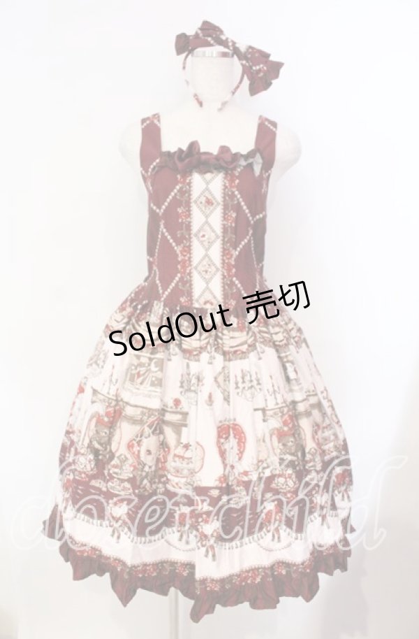 画像1: ALICE and the PIRATES / Kitten's Wonder Night Tea Party柄ジャンパースカートI型  えんじ O-25-12-08-007-PA-JA-IG-OS (1)