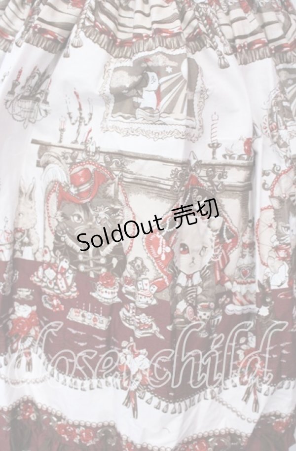 画像5: ALICE and the PIRATES / Kitten's Wonder Night Tea Party柄ジャンパースカートI型  えんじ O-25-12-08-007-PA-JA-IG-OS (5)