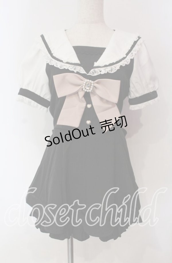 画像1: LIZ LISA / 半袖セーラーカラーセットアップ  クロ×シロ O-25-12-08-002-LO-OP-IG-OS (1)