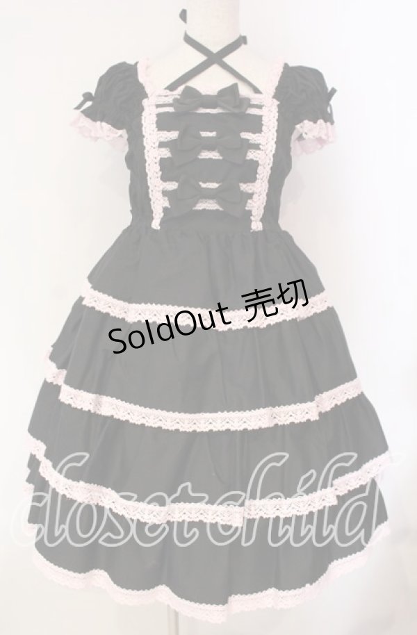 画像1: BABY,THE STARS SHINE BRIGHT / リボンミルキーシュガージャンパースカート  クロ×ピンク O-25-12-08-014-BA-OP-OW-OS (1)