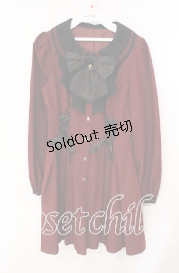 画像1: Secret Honey / ウエストレースアップラッフルワンピース  ワイン O-25-12-09-009-CA-OP-OW-OS (1)