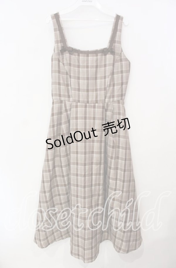画像1: m petit by misako / リボンチェックジャンパースカート M ブラウン O-25-12-09-012-LO-OP-OW-OS (1)