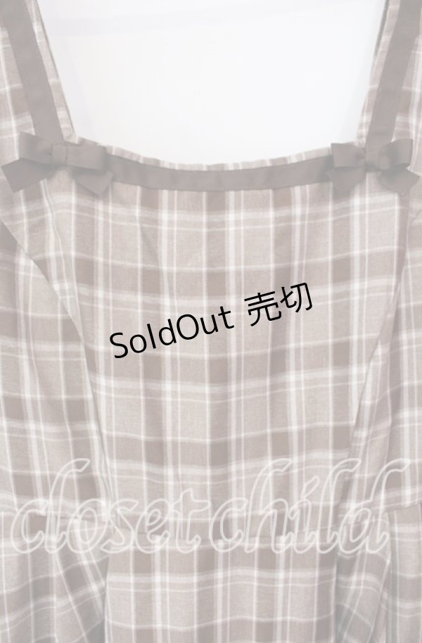 画像2: m petit by misako / リボンチェックジャンパースカート M ブラウン O-25-12-09-012-LO-OP-OW-OS (2)