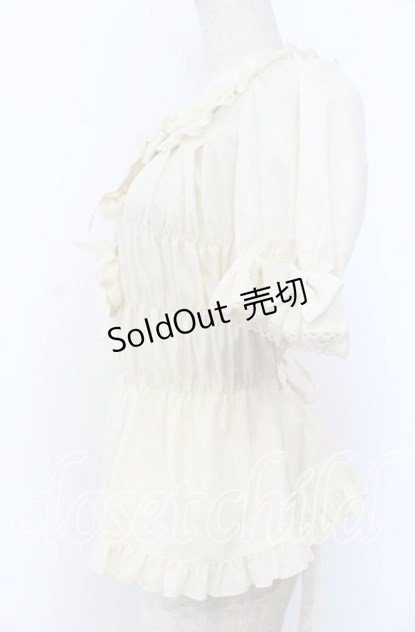 画像2: metamorphose / シャーリング半袖ブラウス 1 アイボリー O-25-12-10-037-ME-BL-OW-OS (2)