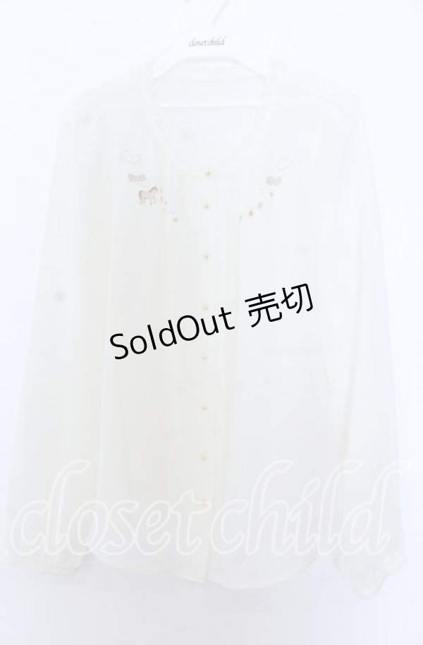 画像1: Franche Lippee / おうまさん刺繍シフォンブラウス M キナリ O-25-12-10-038-LO-BL-OW-OS (1)