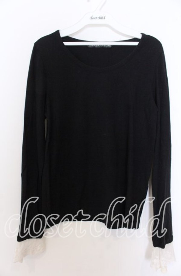 画像1: Jane Marple Dans Le Salon / 袖口レースプルオーバー M クロ O-25-12-10-039-JM-TO-OW-OS (1)