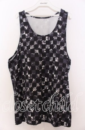 画像: NieR Clothing / 市松総柄ワイドタンクトップ  ブラック O-25-12-10-048-PU-TO-YM-OS