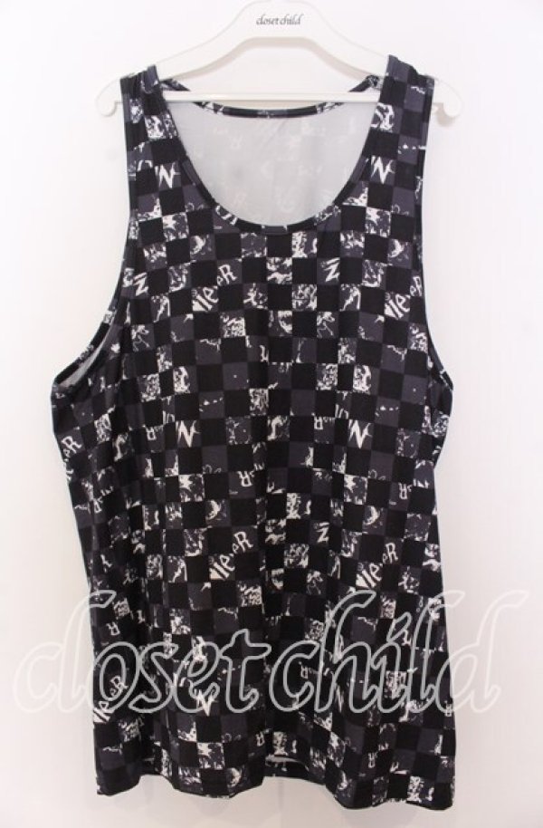 画像1: NieR Clothing / 市松総柄ワイドタンクトップ  ブラック O-25-12-10-048-PU-TO-YM-OS (1)