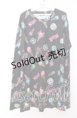 画像: NieR Clothing / アイスクリームプリントカットソー F ブラック O-25-12-10-050-PU-TO-YM-OS