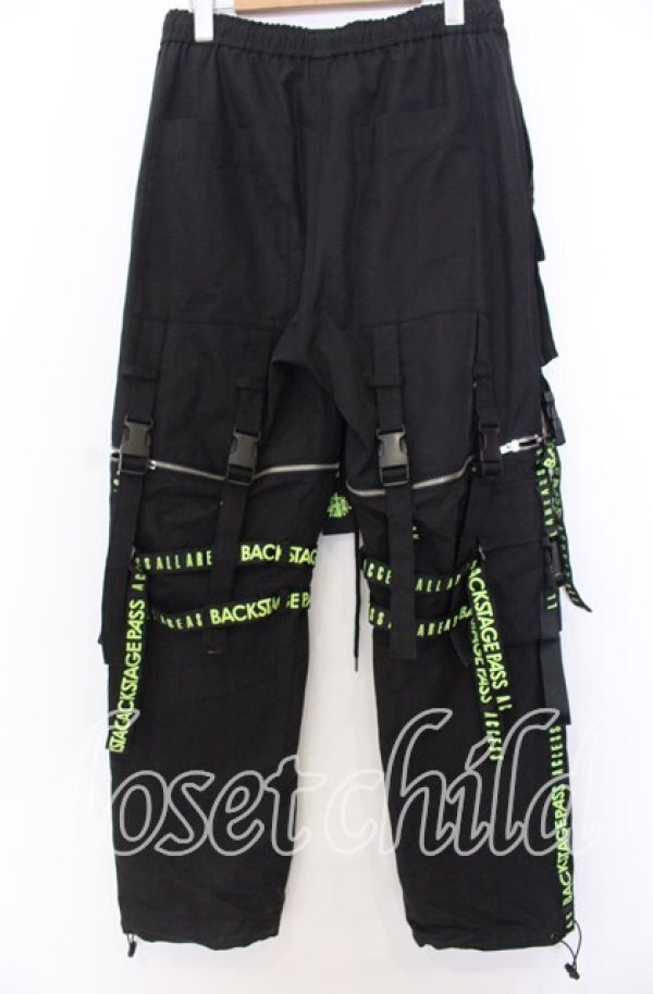 画像2: BACKSTAGE PASS / PARACHUTE PANTS2WAY ワイドパンツ F ブラックｘネオングリーン O-25-12-10-057-PU-PA-YM-ZT514 (2)