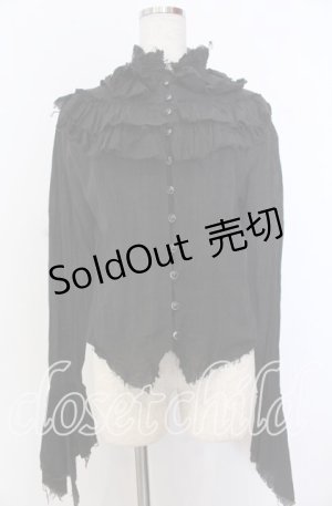 画像: BPN / カットオフフリルガーゼブラウス M ブラック O-25-12-10-013-GO-BL-OW-OS