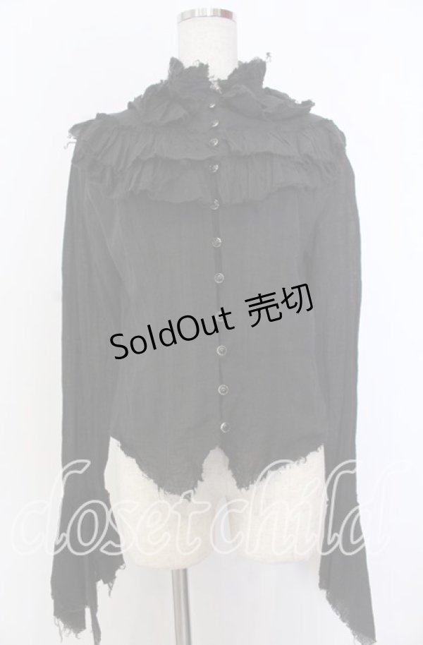 画像1: BPN / カットオフフリルガーゼブラウス M ブラック O-25-12-10-013-GO-BL-OW-OS (1)