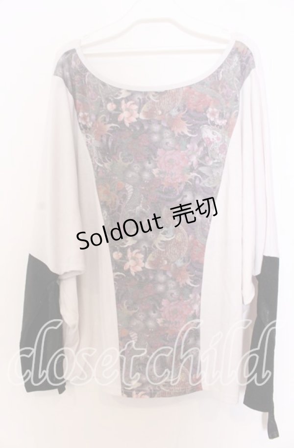 画像2: Qutie Frash / 気楡茶閃洸 ドルマンカットソー  ホワイト×ブラック O-25-12-10-023-QU-TO-IG-OS (2)