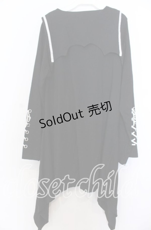 画像3: LISTEN FLAVOR / 薔薇と黒猫のコウモリセーラーワンピ  ブラック×ホワイト O-25-12-10-029-PU-OP-IG-OS (3)