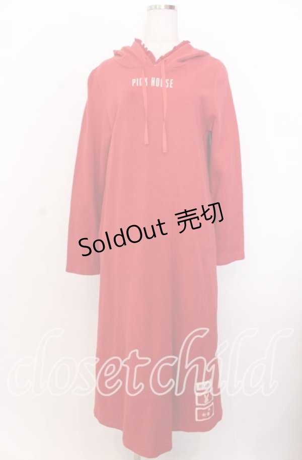 画像1: PINK HOUSE / ロゴプリントパーカーワンピース  アカ O-25-12-10-033-LO-OP-IG-OS (1)