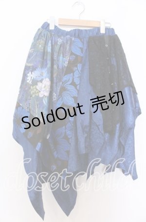 画像: Qutie Frash / 和柄アシメスカート  ブルー O-25-12-10-036-QU-SK-OW-OS