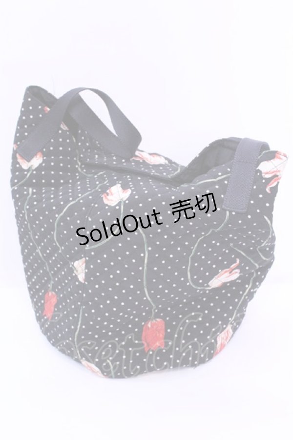 画像1: INGEBORG / ドットチューリップキルトバッグ  クロ O-25-12-11-1001-LO-BG-IG-ZT170 (1)