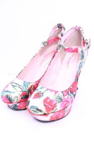 画像: JESUS DIAMANTE / ロココレディパンプス L バロックレッドローズ柄ピンク O-25-12-11-1028-JE-SH-OW-OS