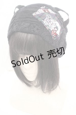 画像: HANGRY&ANGRY / ワッペン付き猫耳ニットキャップ  ブラック O-25-12-11-1043-HN-AC-OW-OS