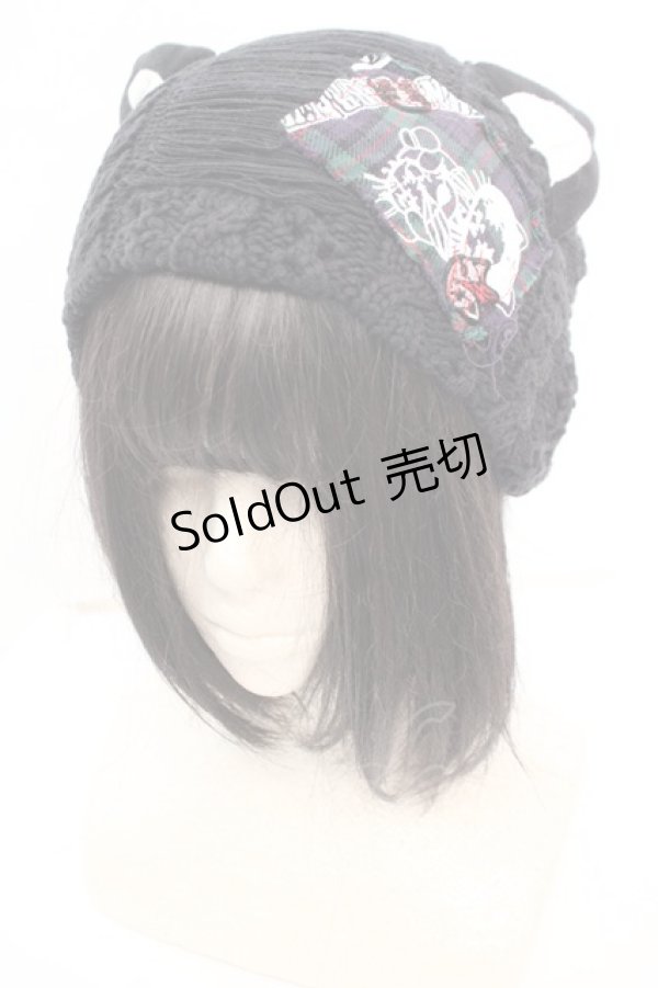 画像1: HANGRY&ANGRY / ワッペン付き猫耳ニットキャップ  ブラック O-25-12-11-1043-HN-AC-OW-OS (1)