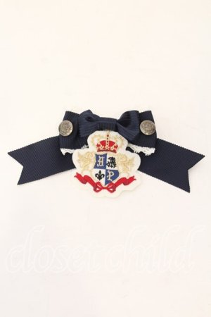 画像: ALICE and the PIRATES / Chester&Maisyワッペン付きリボンブローチ  ネイビー O-25-12-13-001-PA-AC-IG-OS