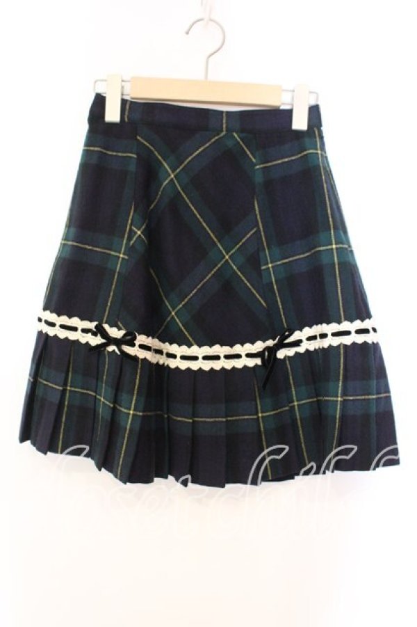画像1: Emily Temple cute / はしごレース配色チェックプリーツスカート  グリーン×キナリ O-25-12-13-031-ET-SK-OW-OS (1)