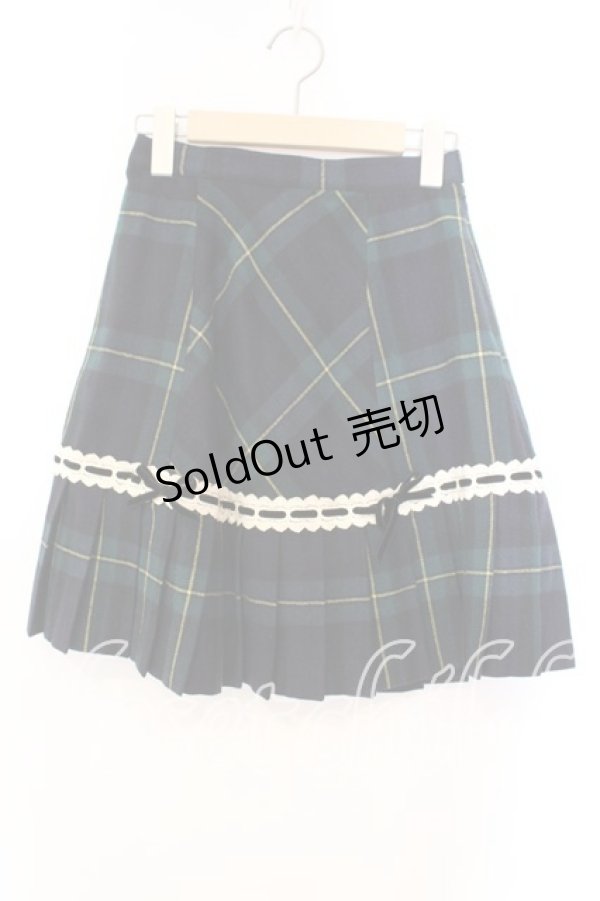 画像1: Emily Temple cute / はしごレース配色チェックプリーツスカート  グリーン×キナリ O-25-12-13-031-ET-SK-OW-ZT1221D (1)