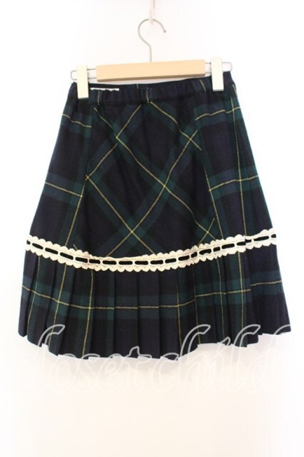画像3: Emily Temple cute / はしごレース配色チェックプリーツスカート  グリーン×キナリ O-25-12-13-031-ET-SK-OW-OS (3)