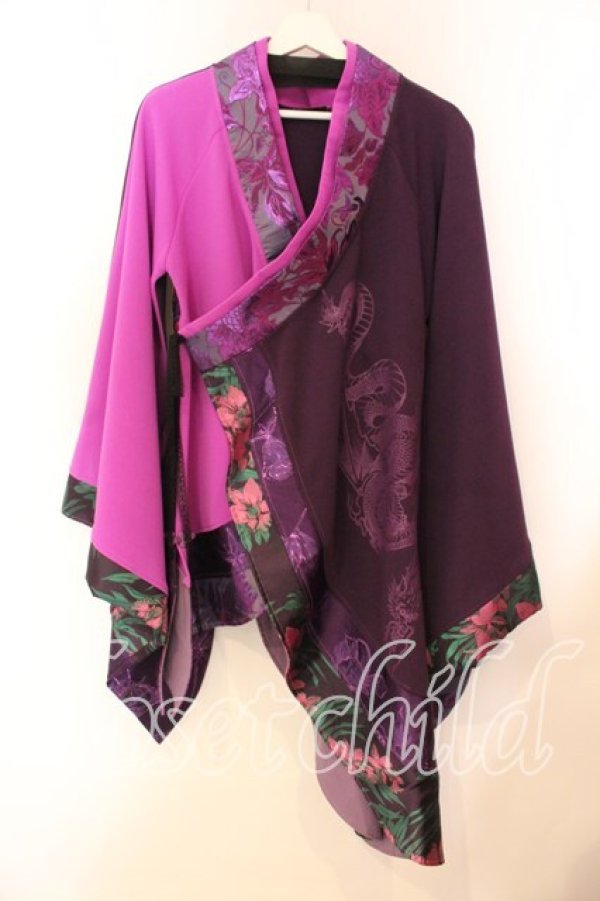 画像1: Qutie Frash / アシメ着物カーデ  パープル O-25-12-13-044-QU-JA-IG-ZI (1)