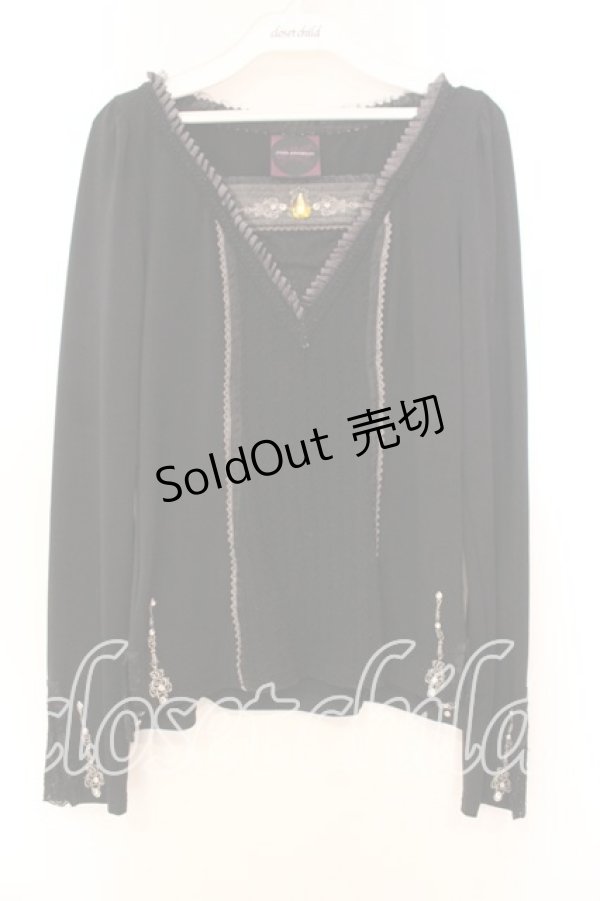 画像1: OZZ ANGELO / ストーン付き切り替えカットソー  ブラック O-25-12-13-046-OO-TO-IG-OS (1)