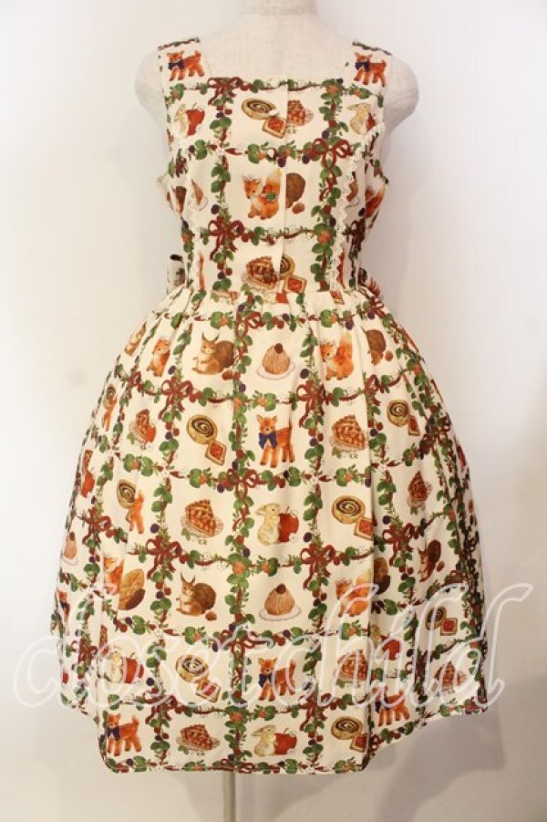 画像1: axes femme Kawaii / 森のケーキ屋さん柄ジャンスカ  アイボリー O-25-12-13-005-AX-OP-IG-ZT534 (1)