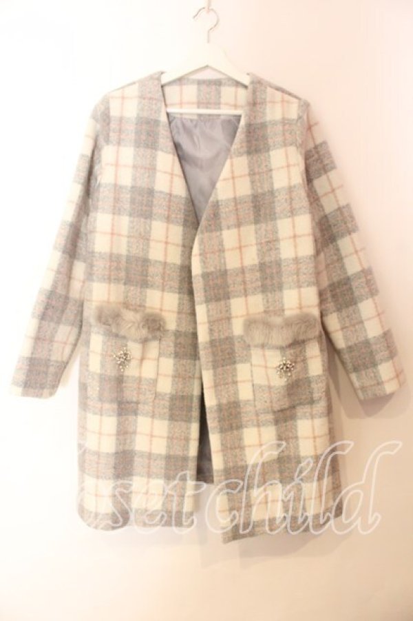 画像1: axes femme / ビジュー付きコーディガン  シロ×グレー O-25-12-13-070-AX-CO-IG-ZT-C044 (1)