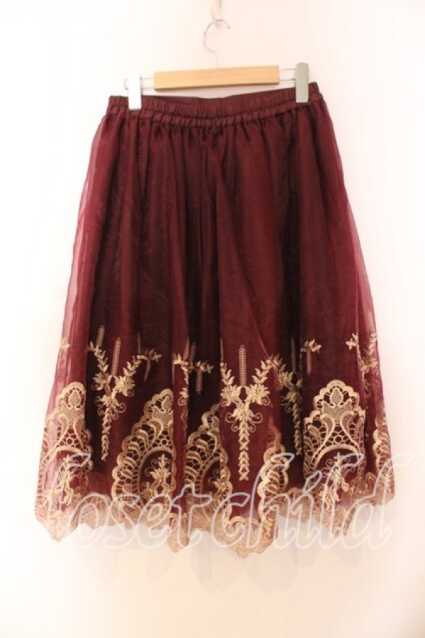 画像2: axes femme / 刺繍ロングスカート  ワイン O-25-12-13-076-AX-SK-IG-ZT522 (2)